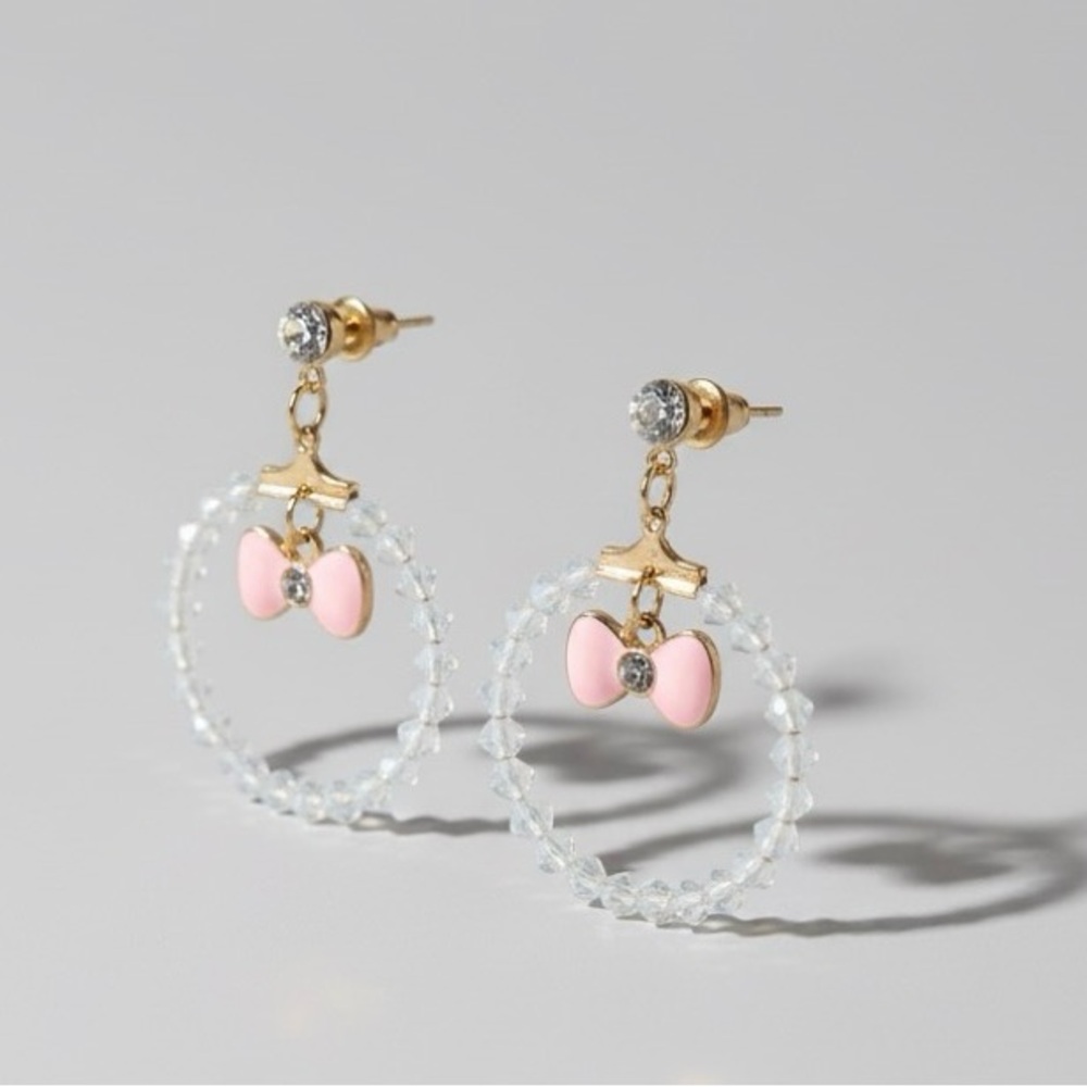 Elegant Pink Bow Crystal Earrings